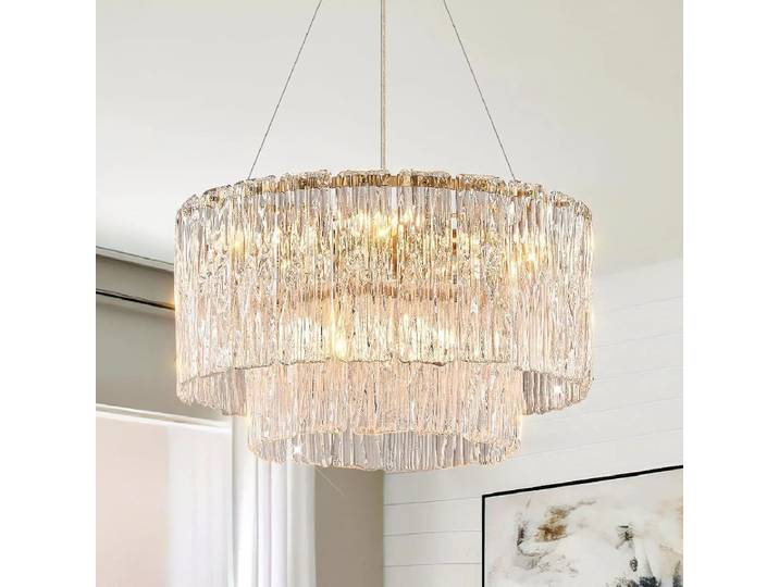Lustre rectangulaire en cristal transparent de luxe nordique, en verre doré, pour salle à manger, îlot de cuisine, suspension en verre chromé