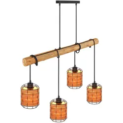 Pendelleuchte 4 flammig Lampenschirm Hängelampe Holzoptik Wohnzimmerlampe zum verstellen, Metall Kunststoff, schwarz braun, 4x E27 Fassungen, LxBxH 85x15x140 cm