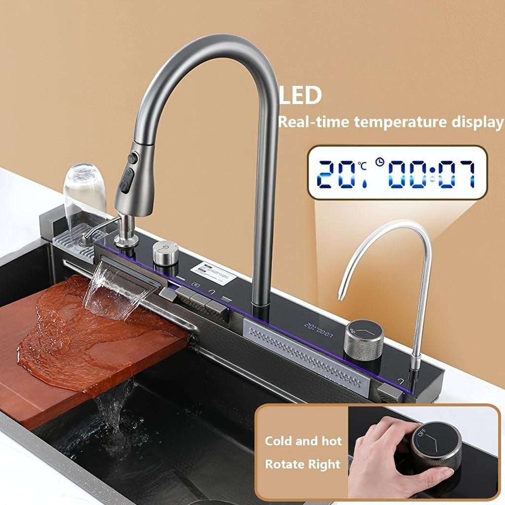 Selius Digitale Watervalkraan van RVS voor Keukenspoelbakken