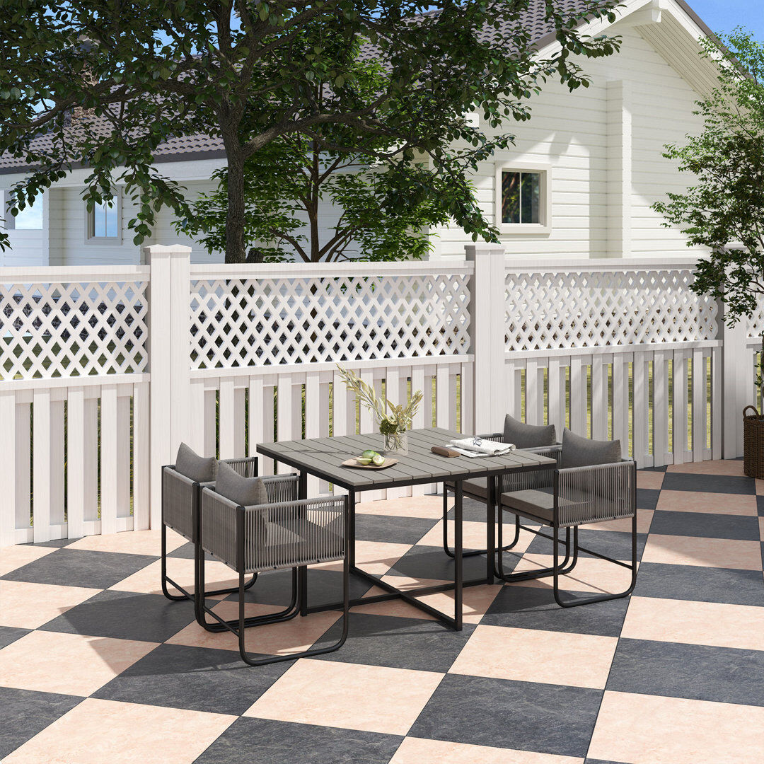 Latitude Run Outsunny 4 Seater Rattan Cube Garden Furniture Set with Cushions Grey Gray 4