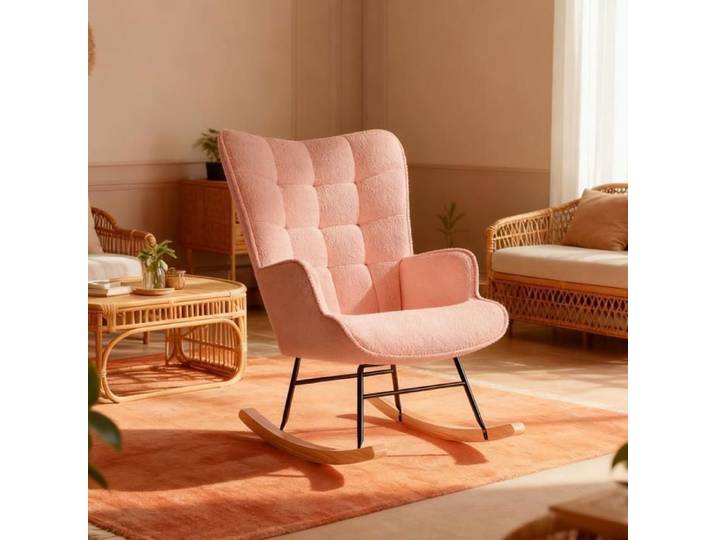Fauteuil à bascule - EIFSON - Rose - Dossier haut - Assise rembourrée - 1 place