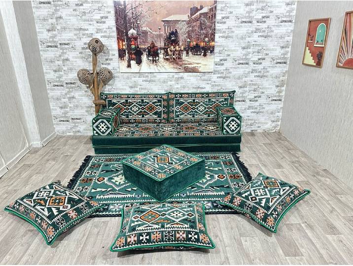 CaddeBuy Sofa Orientalische Sofalandschaft – Gemütliche Boden-Sitzgruppe mit Kissen