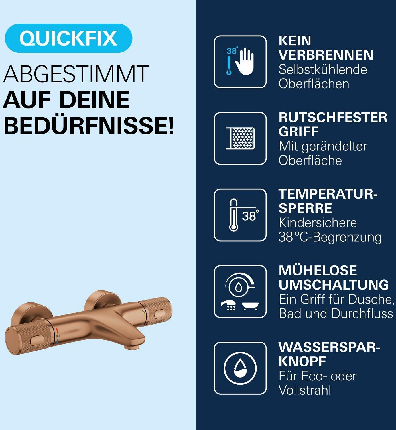 Grohe Precision Feel Thermostat-Wannenbatterie mit S-Anschlüssen, Badarmaturen, 34788DL0, warm sunset gebürstet
