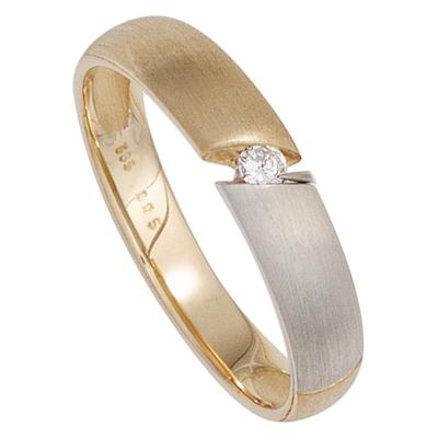Goldring JOBO "Diamantring Spannring" Gr. 56, gold (gelbgold 585), Fingerringe, Damen, 56, P1 = bei 10-facher Vergrößerung erkennbare Einschlüsse, Diamanten Gelbgold 585, Diamanten, Gelbgold 585, Goldring, 585 Gold Bicolor mit Diamant