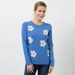 VIA MILANO Pullover, 1/1-Arm Rundhalsausschnitt Blumen-Muster figurumspielend