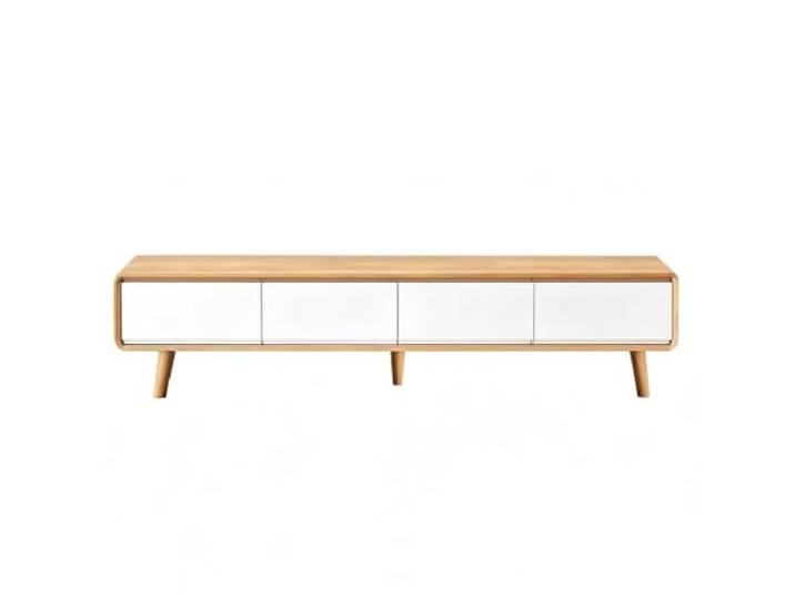 Fernsehschrank Gummibaumholz, Tragkraft 100kg, Tv Schrank Offener Rückwand 15 Cm Hohe Füße, Abgerundete Ecken, Entertainment Center fürs Wohnzimmer(White,200cmx30cm)