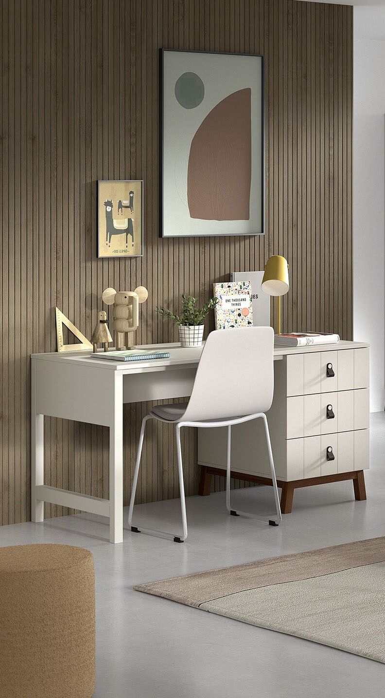 Schreibtisch VIPACK "Sezane mit grosser Arbeitsplatte und 3 geräumigen Schubladen", weiss (clay, kiefer nussbaum, nussbaumfarbig, clay (warmers grau)), B:140cm H:75,4cm T:70cm, Tische, Schreibtisch, MDF Clay (warmes Grau) farben lackiert, Sockel nussbaumf