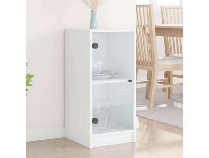 HEFZGDB Kleiner Schrank mit Glastüren für die Wohnung, Beistellschrank mit Glastüren für Wohnzimmer, Moderner Beistellschrank mit Glasfront und Sichtfenster für Stauraum, Weiß