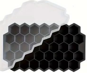 Inspired Living Honeycomb Silicone Ice Cube Tray With Lid 37 Mini Cubes Stackable Ice Mold For Cocktails, Whiskey & Iced Coffee black