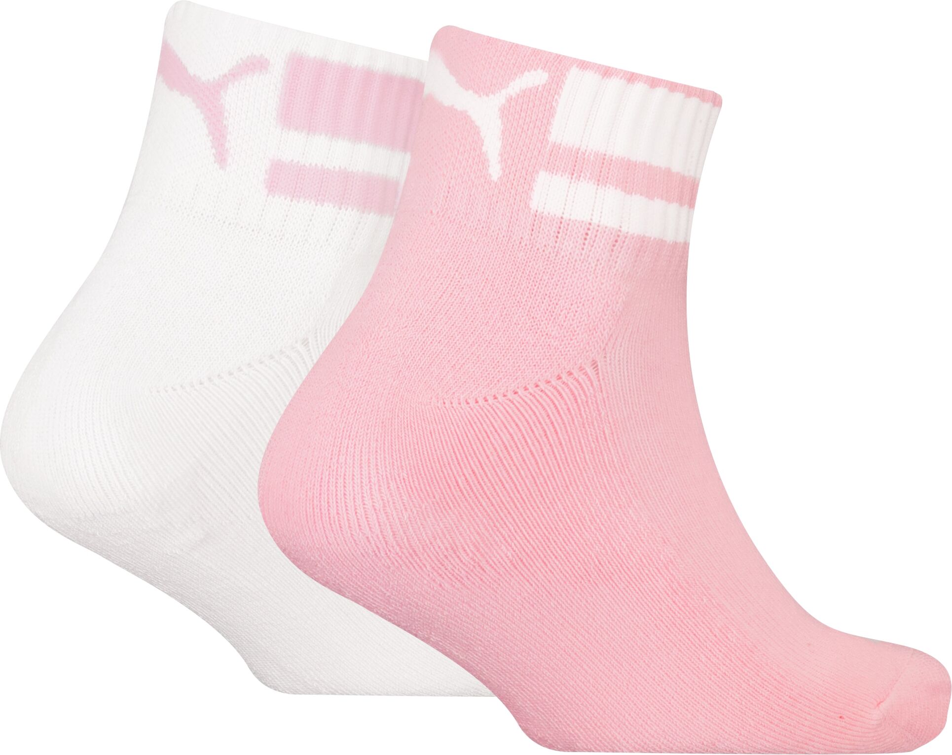 Kurzsocken PUMA "PUMA KIDS CLYDE CUSHIONED QUARTER 2P", Damen, Gr. 31-34, rosa (pink, weiß), Baumwollmischung, elastisch, Socken Kurzsocken, mit gestreiften Bündchen