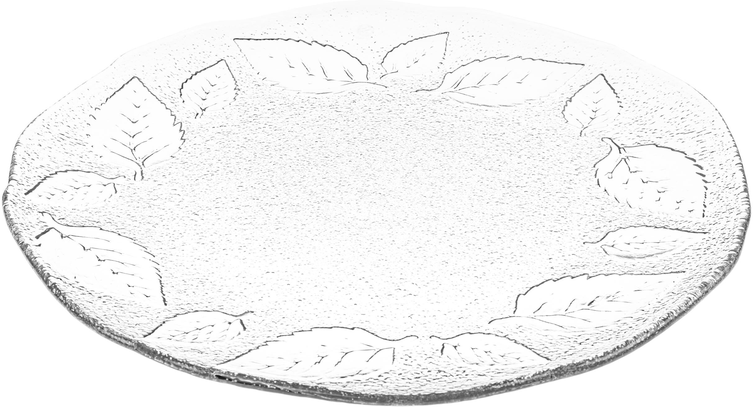 Servierplatte GLASI HERGISWIL "Birkenblätter", transparent, Ø:40cm, Glas, Servierplatten, Servierplatte transparent Ø 40cm