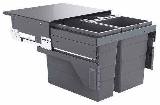 Mülltonne zum Einbau - Ausziehbarer Mülltrenner - Küchenorganisation - 3-fach Trennung - 43 Liter - Dunkelgrau