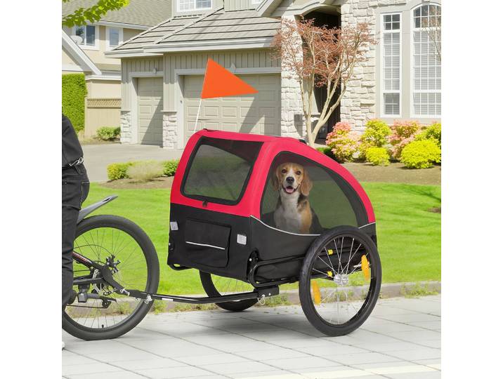 PawHut Remorque Pliable Chiens 20kg Rouge avec Réflecteurs