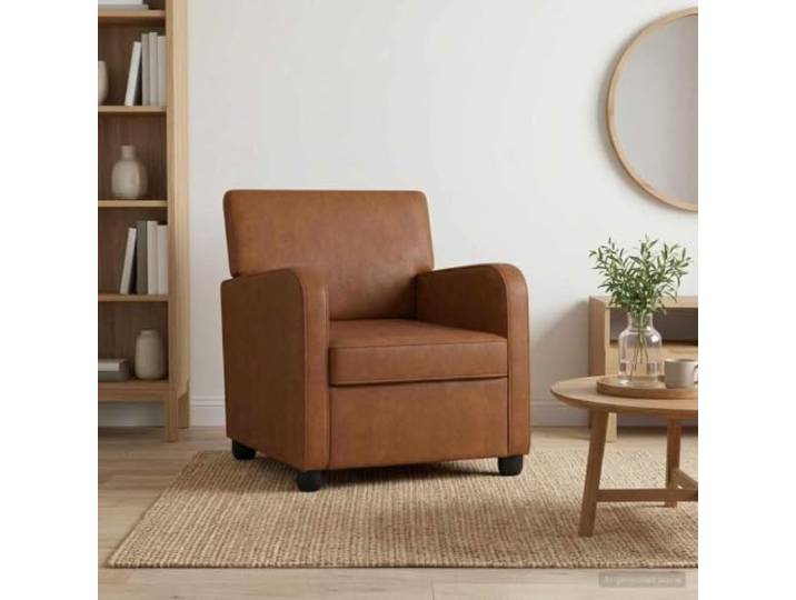 Sessel kbraun Kunstleder Moderner Polstersessel,ergonomische Armlehnen,Schaumstoffpolsterung,Holz-Metall-Gestell,Innenbereich