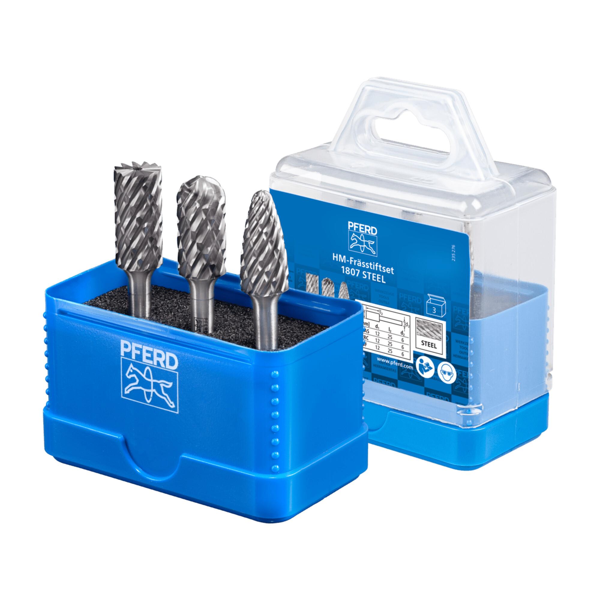 PFERD TOOLS Hartmetall Hochleistungsfrässtift Set 1807 STEEL 3-tlg. Ø 12mm Schaft-Ø 6 mm für Stahl (21901807)
