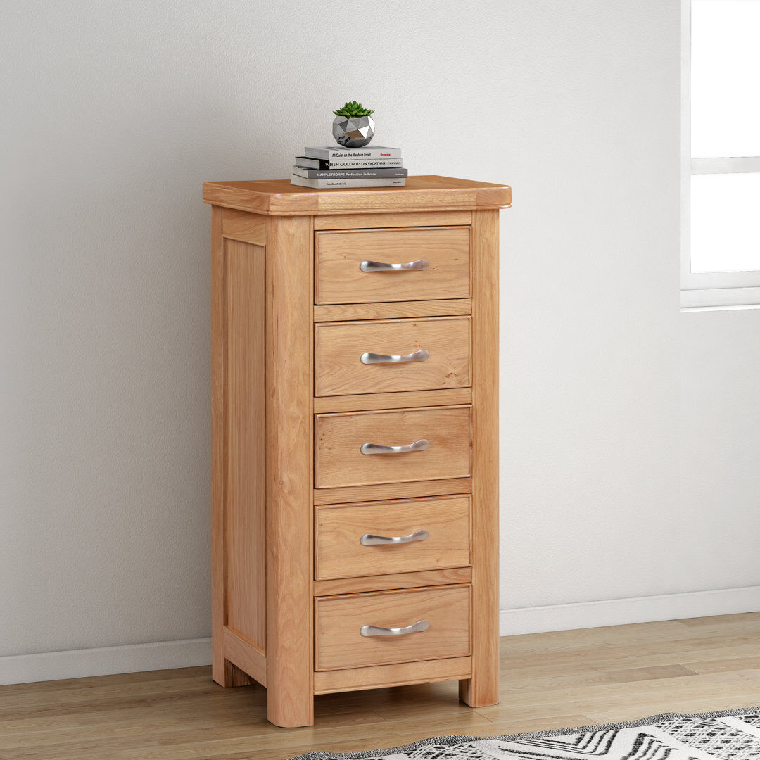 August Grove Comfrey 50 cm W Chest of 5 Drawers Natural 102cm H X 50cm W X 40cm D