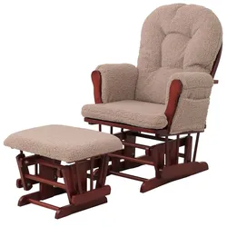 Mendler Relaxsessel HWC-C76, Schaukelstuhl Sessel Schwingstuhl + Hocker Stoff Bouclé 480g/m2 Öko-Tex ~ braun Gestell dunkel