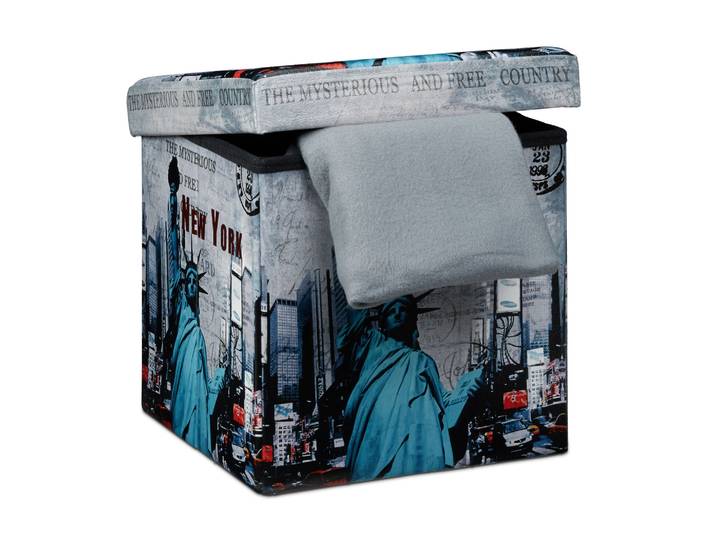 Sitzhocker mit Stauraum Trendmotiv Blau-Schwarz-Grau