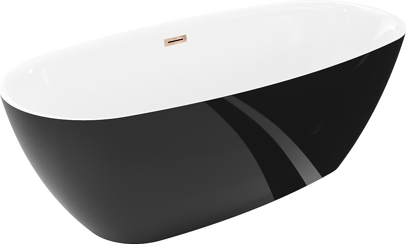Mexen Luvo Slim freistehende Badewanne 170 x 75 cm, weiß/schwarz, Überlauf Roségold - 52801707575-60
