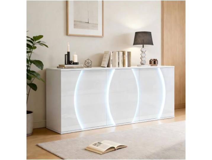 Buffet d'appoint blanc design 150x40x70cm éclairage LED intégré rangement spacieux et structure robuste idéa CAPTEUR D'IMAGE CCD
