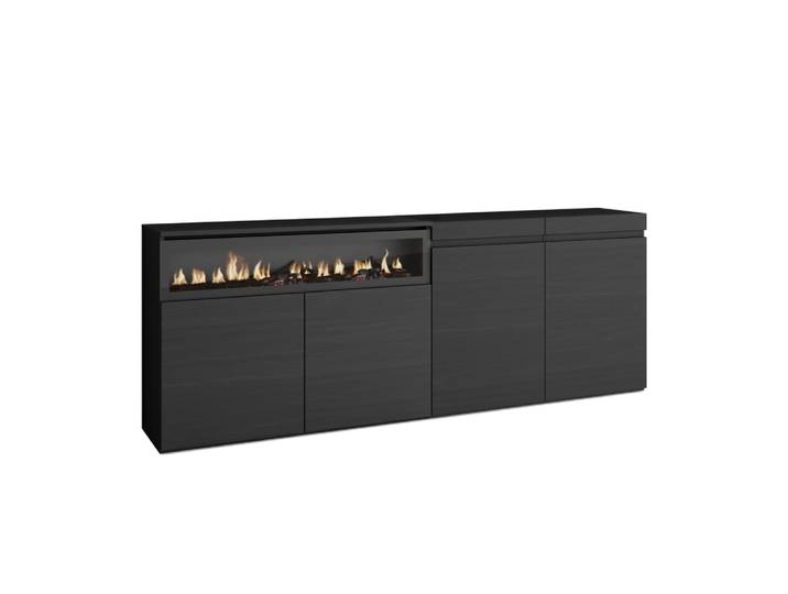 Buffet effet bois noir 200x35x75cm cheminée effet feu