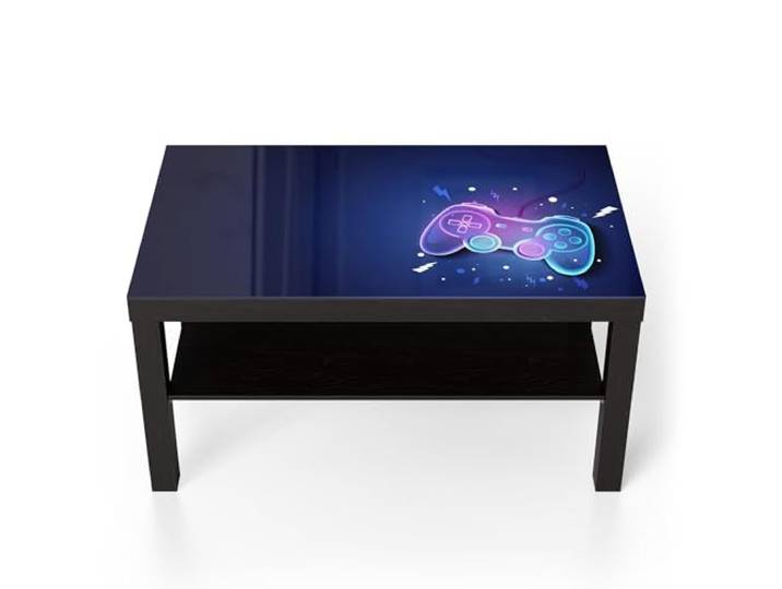 DEQORI Glastisch schwarz groß 90x50 cm Motiv Neon-Gaming-Dynamik ausgefallener Beistelltisch aus Glas Hochglanz Couchtisch fürs Wohnzimmer moderner Couch Tisch mit Design