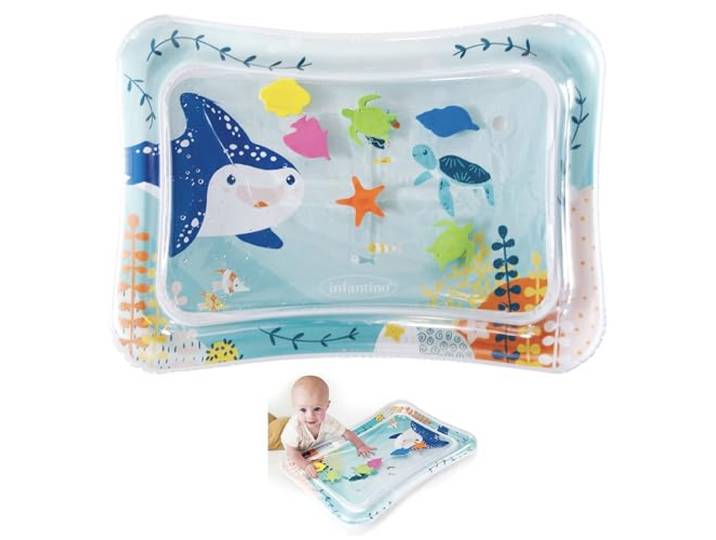 Infantino Jumbo Pat & Play Wassermatte, Wassermatte mit Meeresmotiven, schmutzfreies Wasserspiel für Babys, unterstützt Bauchzeit und Motorikentwicklung, Mehrfarbig, ab 3 Monaten