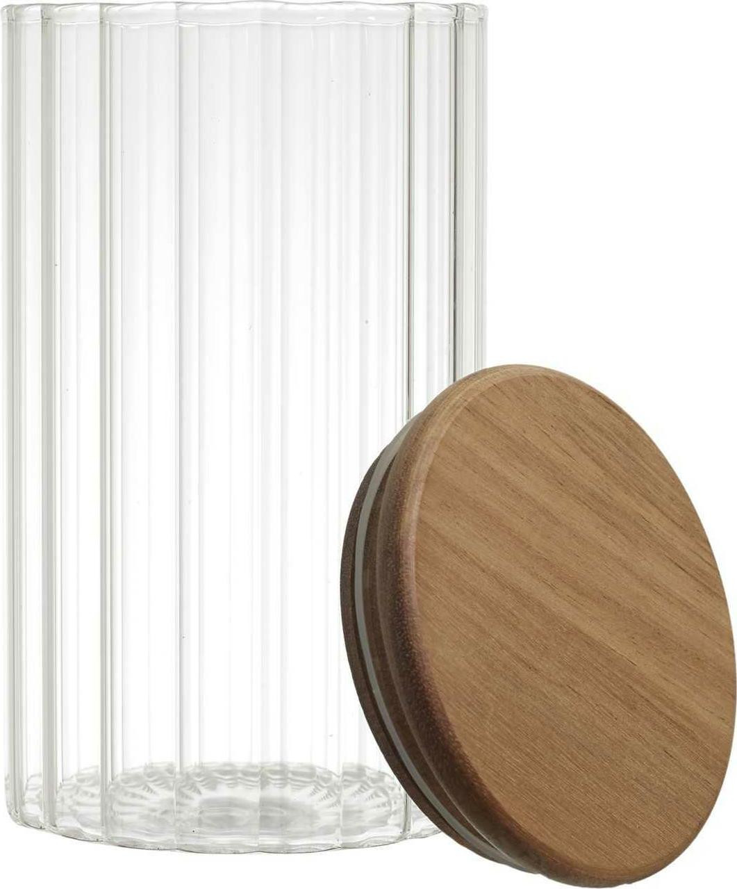 HowHomely ARNO Glazen container met houten deksel - 700 ml - Transparant