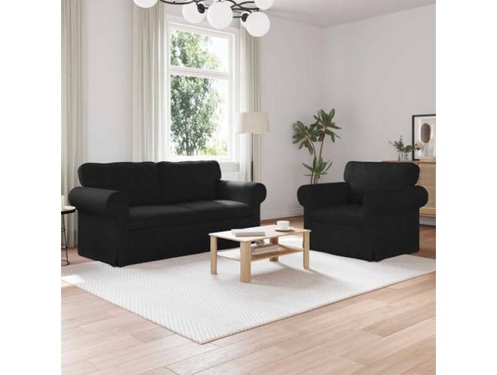 KGHERMDF Sofa Set 2 STK. Schwarz Stoff Modulares Ecksofa mit Metallrahmen Holzwerkstoff Armlehnen, Brötchen-Fuß, Schaum-Faserfüllung, atmungsaktiver Stoff, ergonomisches Design, flexible Anordnung