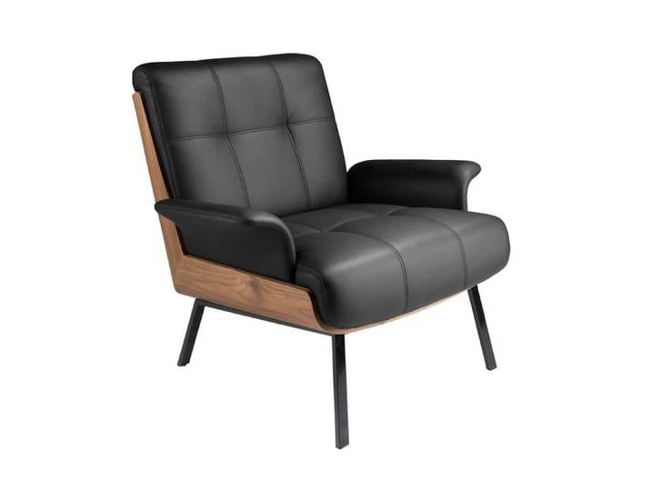 Fauteuil en Similicuir Noir avec Détails en Bois de Noyer - Chaise de Lecture - 90 x 87 x 82 cm - 5140 ANGEL CERDA