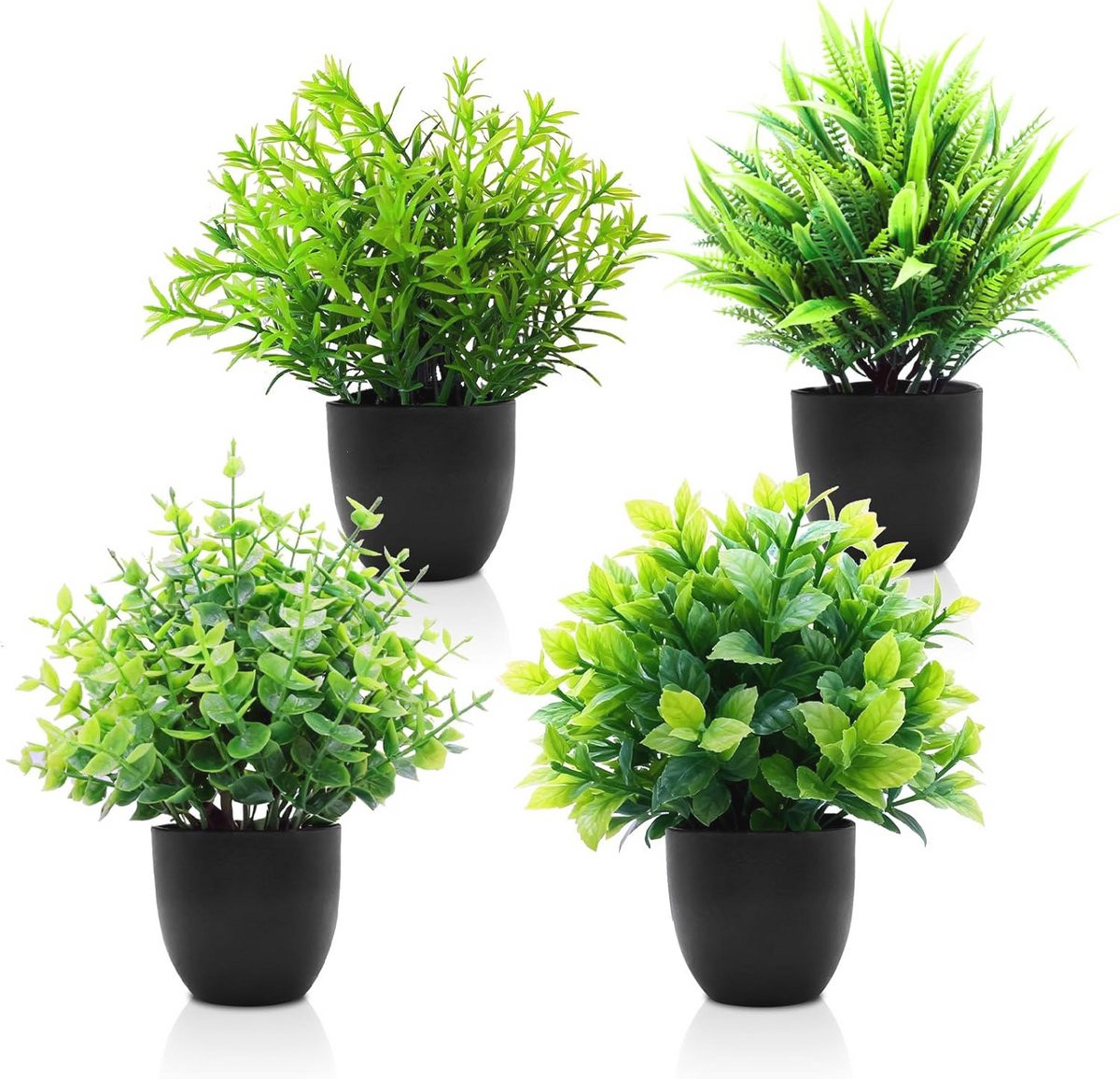 Set van 4 groene kunstplanten in zwarte pot voor huis- en kantoorinrichting
