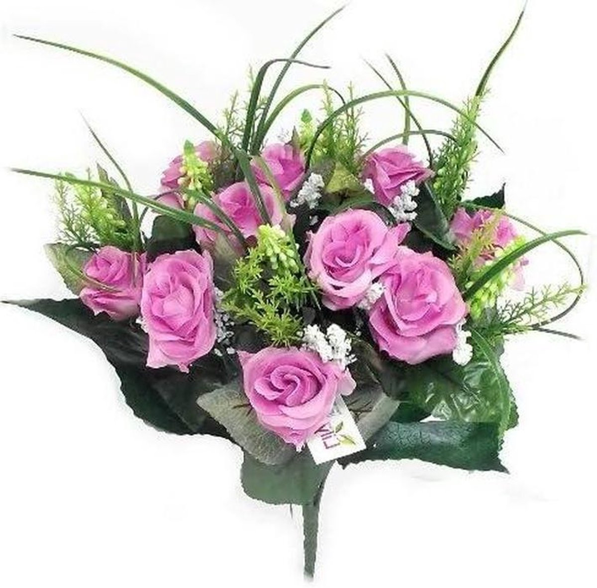 Kunst rozenstruik met gypsofila in het roze, 38 cm