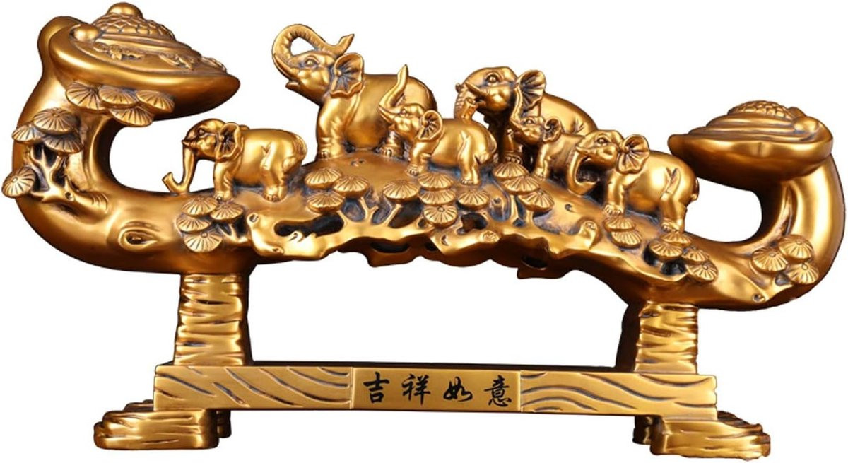 Decoratief Olifant Beeld Moeder en Baby - Multicolor - 2150 Gram