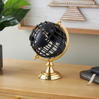 ARCILLA ELEMENTAL Black Metal Open Framed World Globe with Wire Exterior and Gold Base