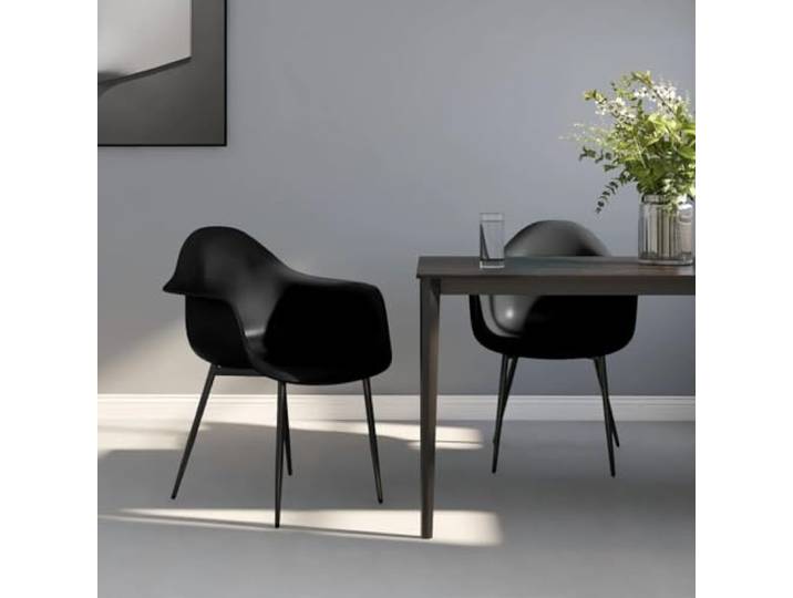 KTHLBRH Esszimmerstühle 2 STK. Schwarz PP mit Metallbeinen Minimalistisch, pflegeleicht, ergonomische Rückenlehne, stabil, modernes Wohnambiente