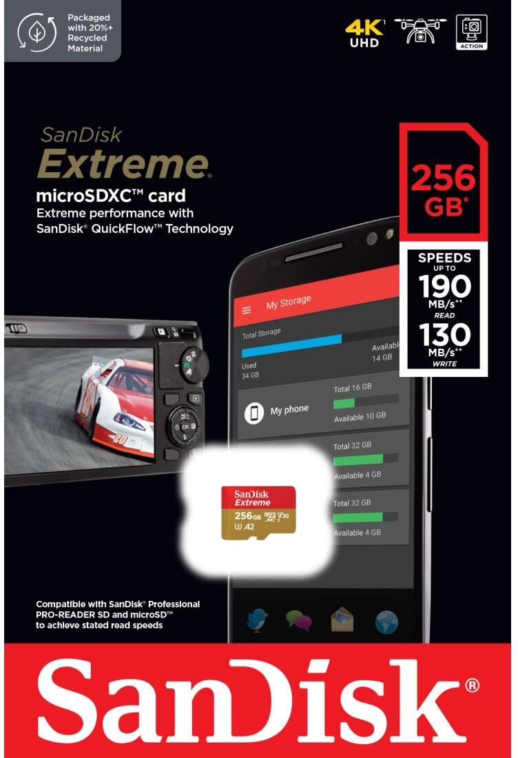 SanDisk Speicherkarte "microSDXC Extreme", rot (gold, rot), 256 GB, Speicherkarten, Speicherkarte