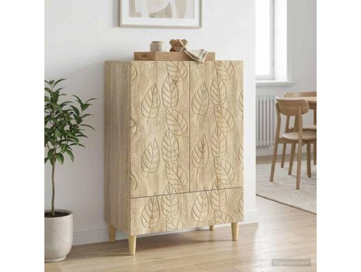 RJPLMFV Anrichte Sonoma Eiche 66 x 34,5 x 95 cm aus Holz Füße aus massivem Eukalyptus, Regale, Türen, Schubladen, Vintage, modern, Pflege mit feuchtem Tuch