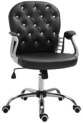 GREATPLANINC PU Leather Home Office Chair, Tufted Desk Chair with Padded Armrests, Swivel Vanity Chair with Adjustable Height