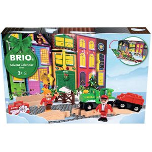 BRIO Adventskalender 63616500, Weihnachtshaus, gefüllt mit 24 Spielzugeisenbahn-Elementen, 44 x 30 cm