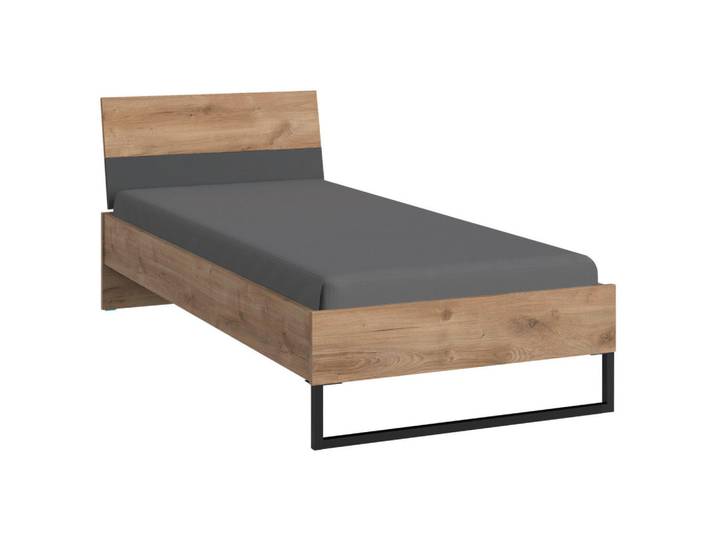 Boxxx Bett, Graphit, Plankeneiche, Metall, 90x200 cm, Made in Germany, Schlafzimmer, Betten, Einzelbetten