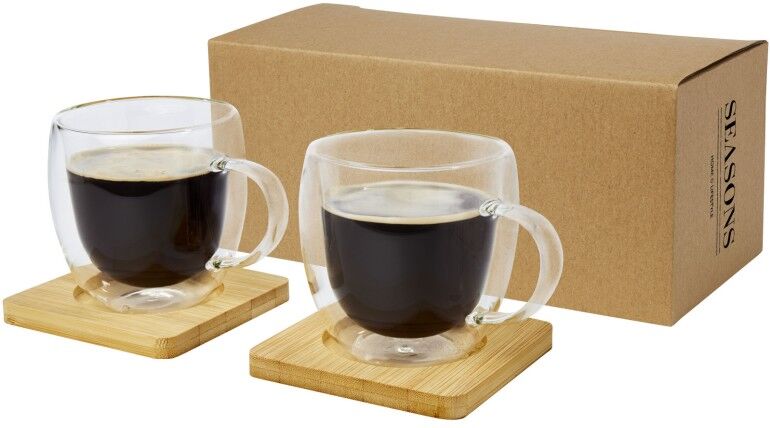 Lot de 2 verres thermiques personnalisés 250 ml avec sous-verres Manti translucide