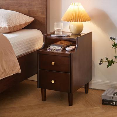 Classic Wood Nightstand with Glass Top, 2 Drawers and Pull-Out Panel Storage by GDFStudio
