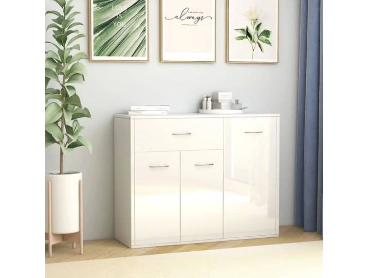 Buffet bas Contemporain - Buffet De Cuisine Commode bahut vaisselier scandinave Meuble de rangement-Blanc brillant 88x30x70 c 2478