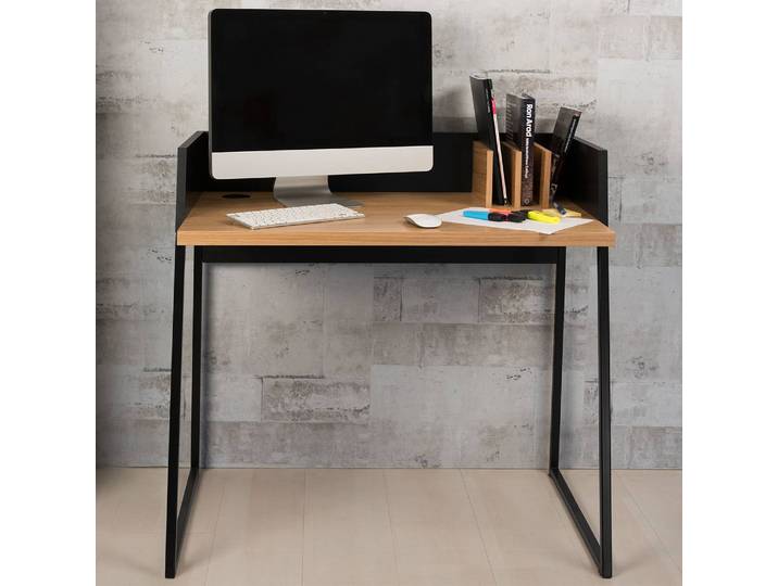 Schreibtisch Volga 90 x 88 x 60cm Schwarz/Braun/Eiche/Schwarz