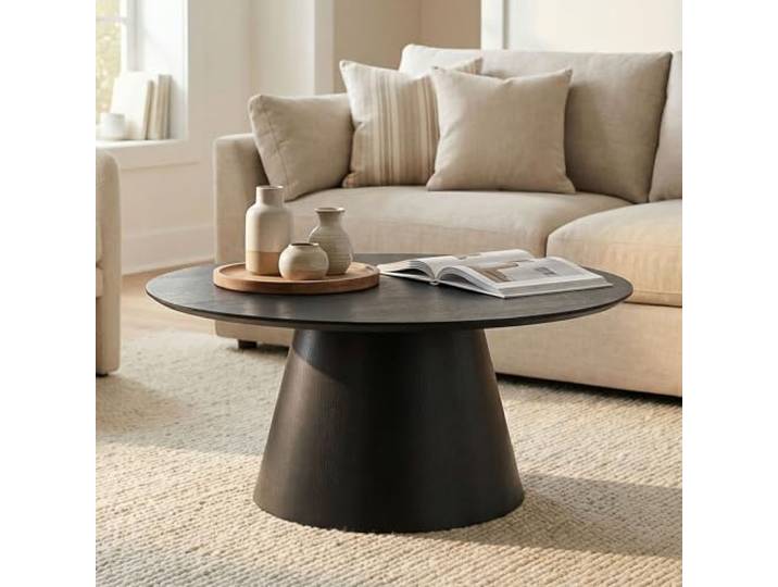IDIMEX RUDA Couchtisch rund 85 cm, Schwarz - Moderner Wohnzimmertisch in Holzoptik, runder Sofatisch MDF, Design Loungetisch, Ablagetisch für Wohnzimmer