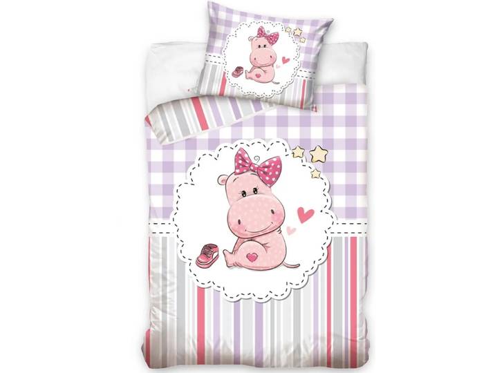 Carbotex Nijlpaard Baby Dekbedovertrek Roze - 100 x 135 cm - Katoen