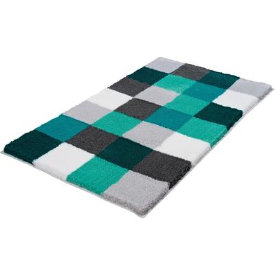 Badematte KLEINE WOLKE "Caro, Badvorleger, Badezimmer Teppich" Gr. 5, blau (petrol), H:25mm, Kunstfaser, Badematten, Badematte, Badteppich, modernes Karo-Muster, Pastell-Farben, waschbar