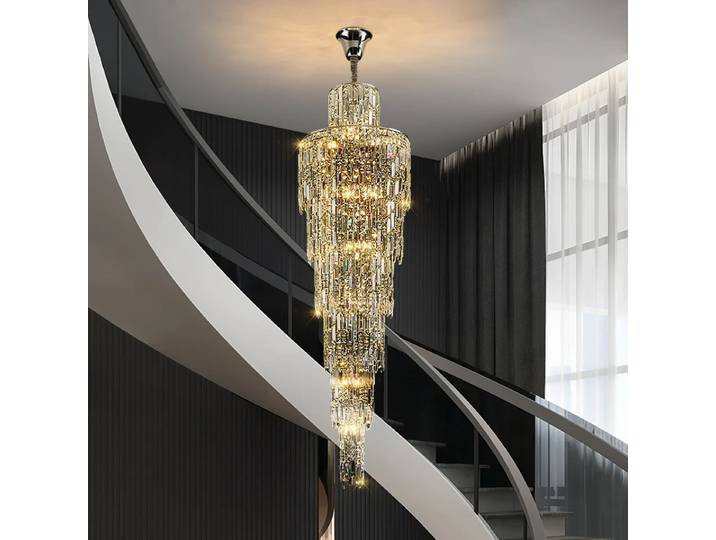 Lustre en cristal pour salon de villa, éclairage de luxe pour hall d'hôtel, décoration de lustre long pour escalier rotatif de duplex