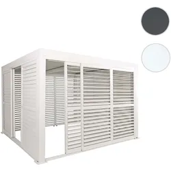Alu Pergola HWC-L46, Pavillon Terrassenüberdachung, 6x Lamellenpaneel 6x Schiebetüren, 11cm-Gestell, 3x3m ~ weiß