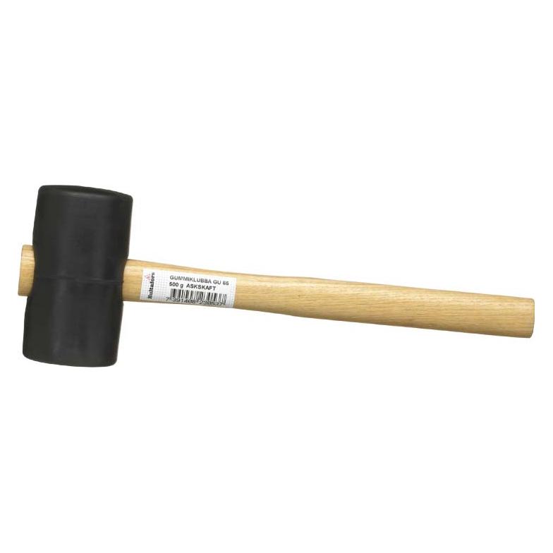 Hultafors Gummihammer GU Ø65mm in schwarz, Vollgummi mit Härte 80/90 Shore A. Holzstiel in Esche (550 g) (823053)